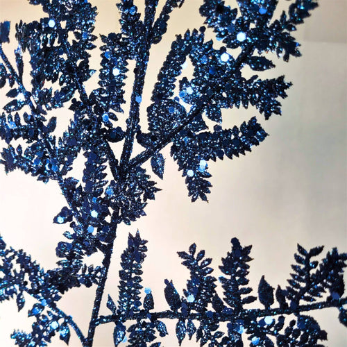 Glittered Fern Spray - Dark Blue 29”
