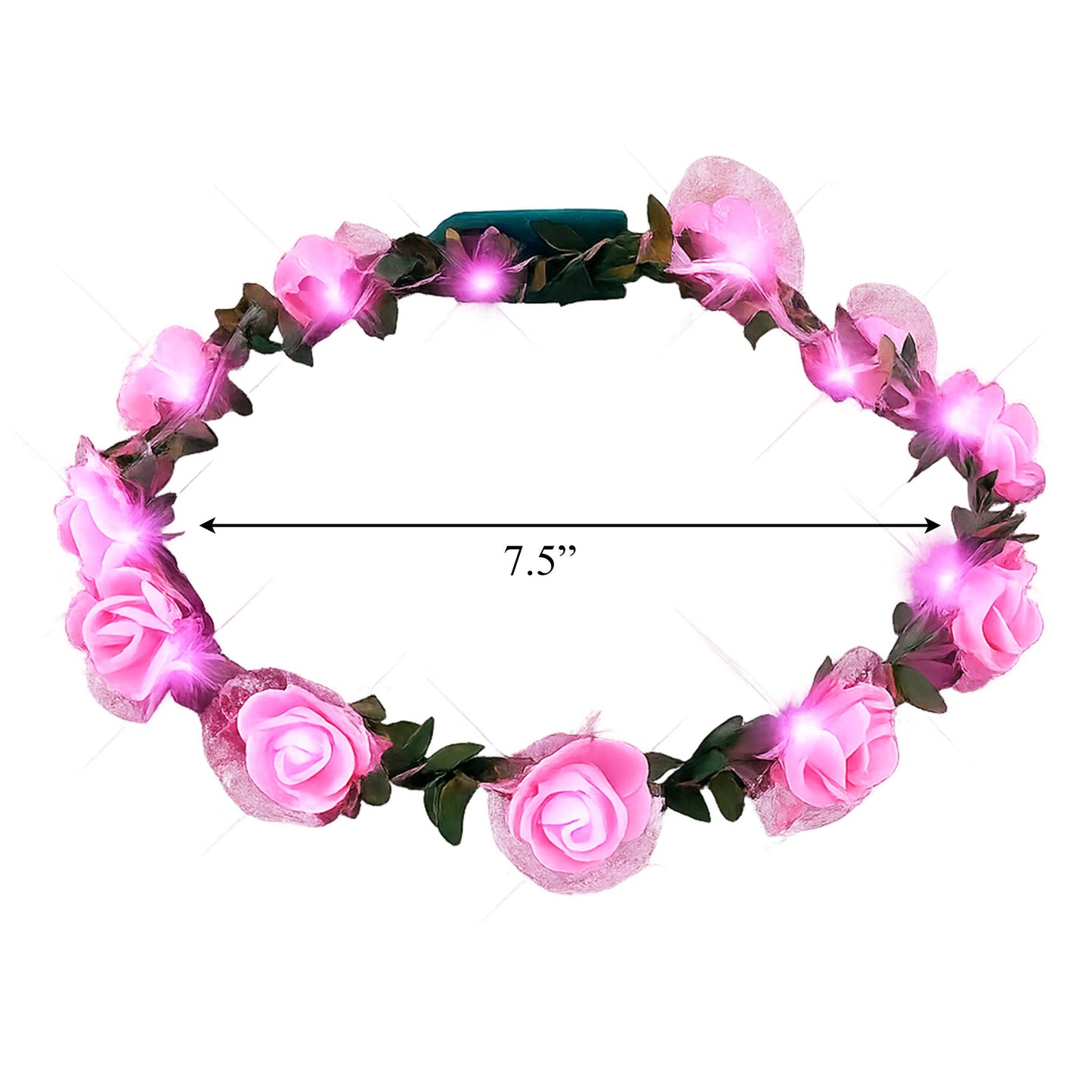 Light Up Pink Rose Flower Princess Halo Crown Headband