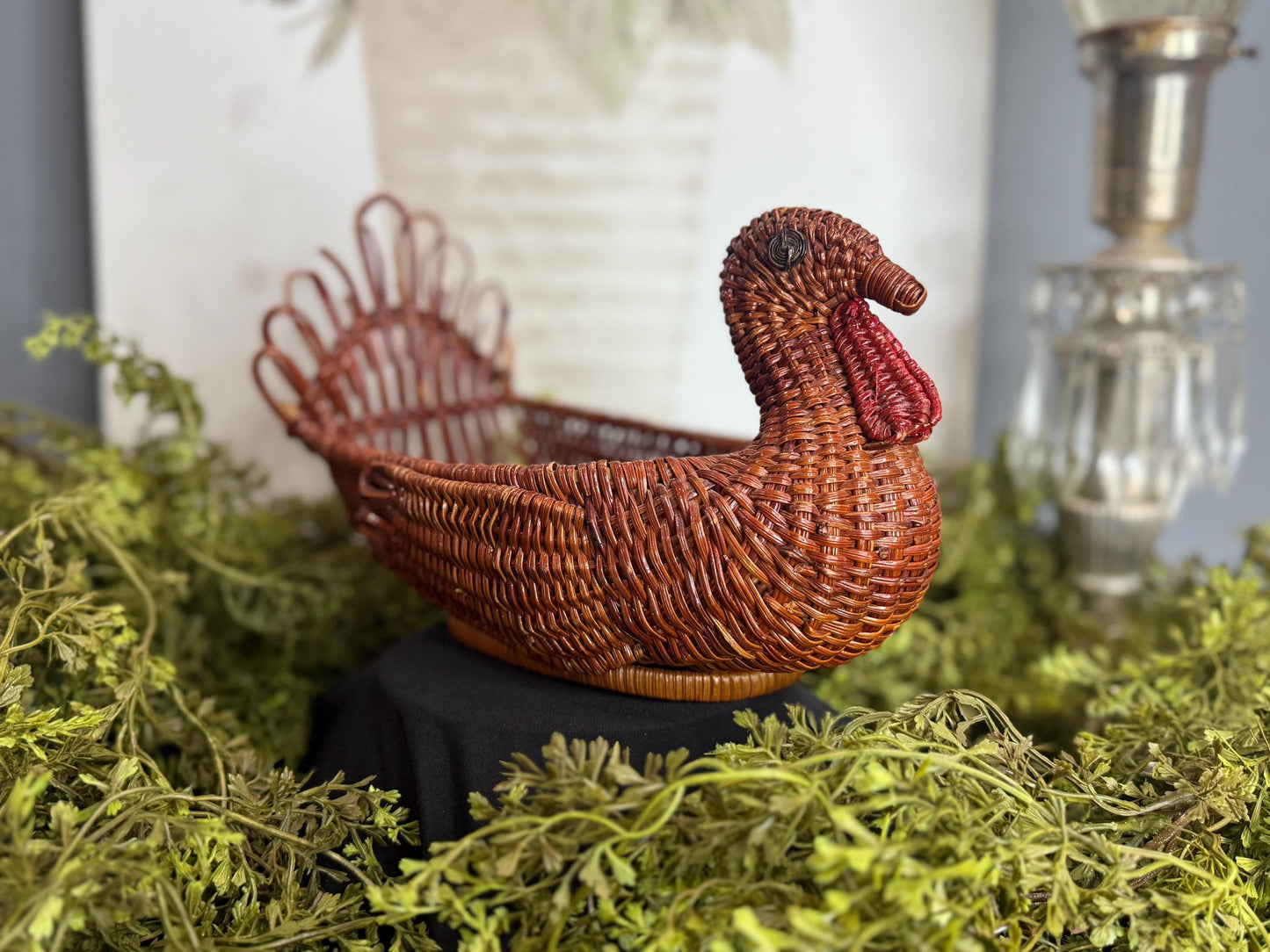 Vintage Rattan wicker turkey woven basket