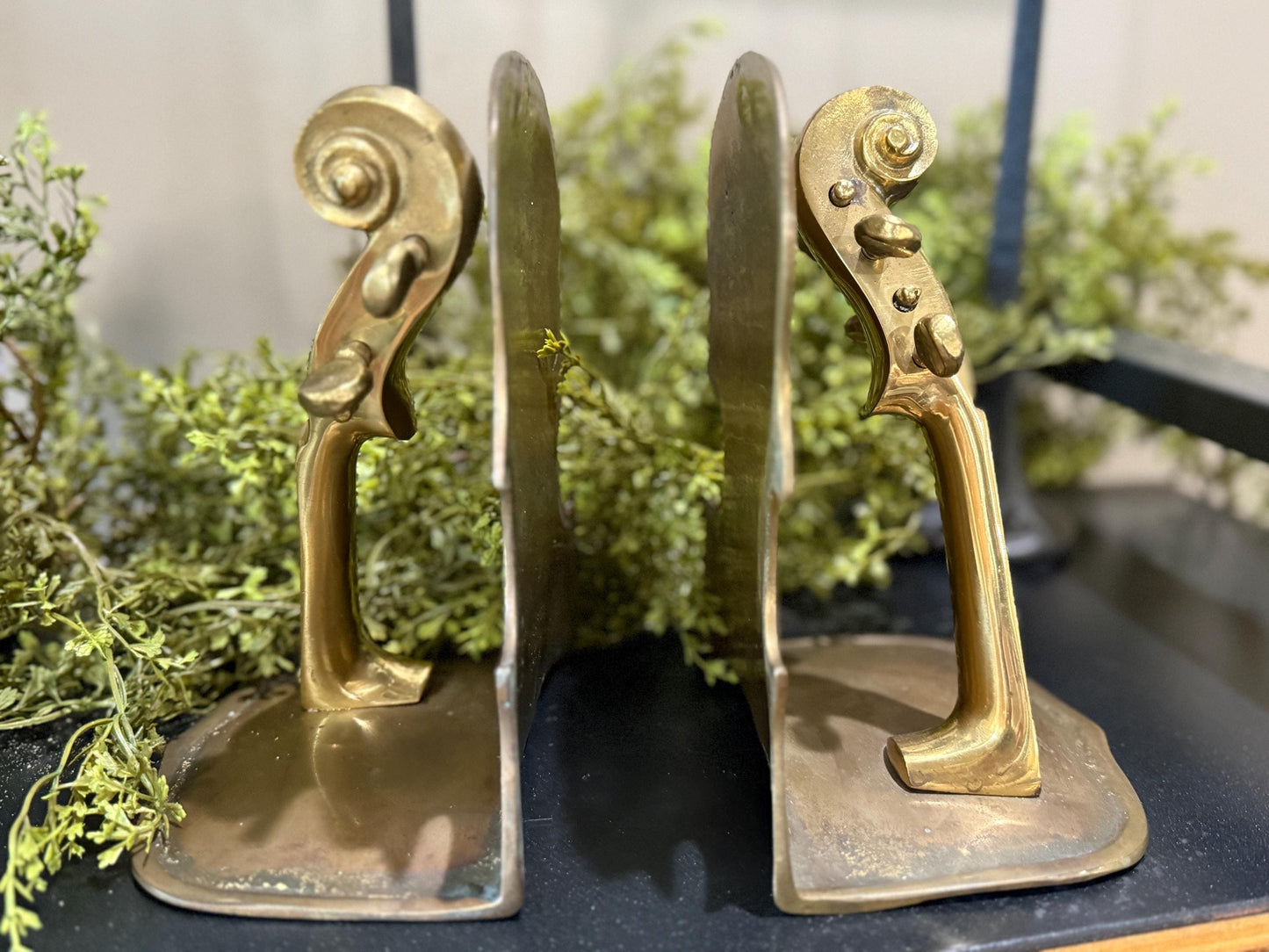 Stunning brass and copper violin bookends