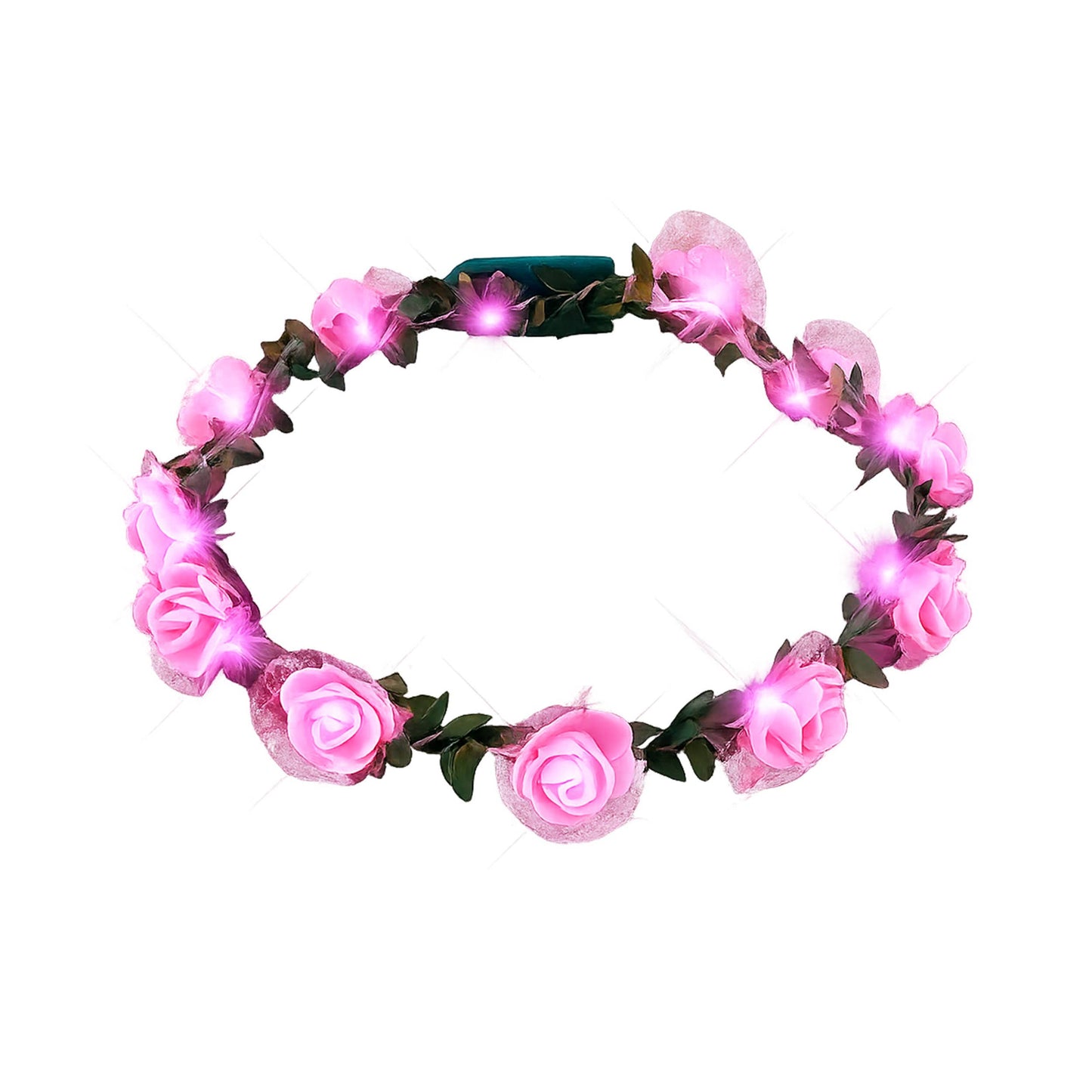 Light Up Pink Rose Flower Princess Halo Crown Headband