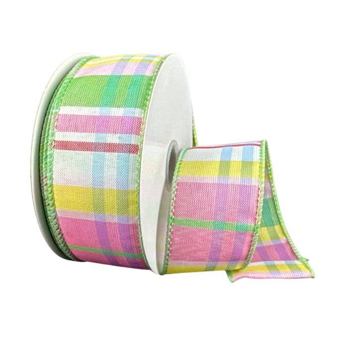 LIGHT YELLOW-MINT-PINK-BLUE-RED POSEY PLAID WIRED RIBBON