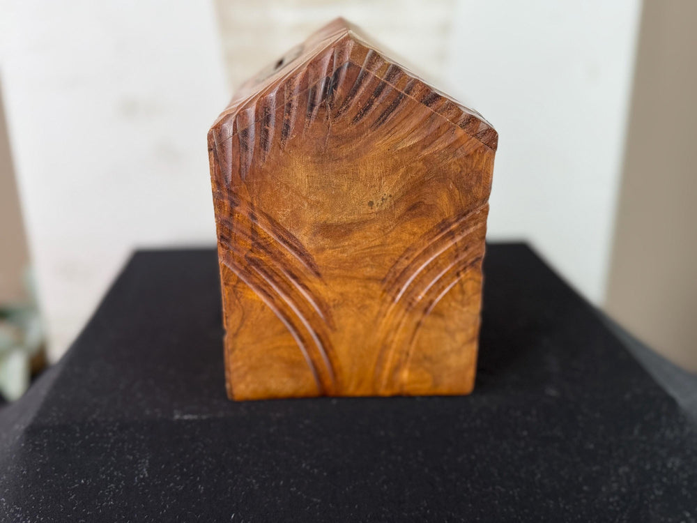 Hand Carved Wooden Money Bank with Brass Letters