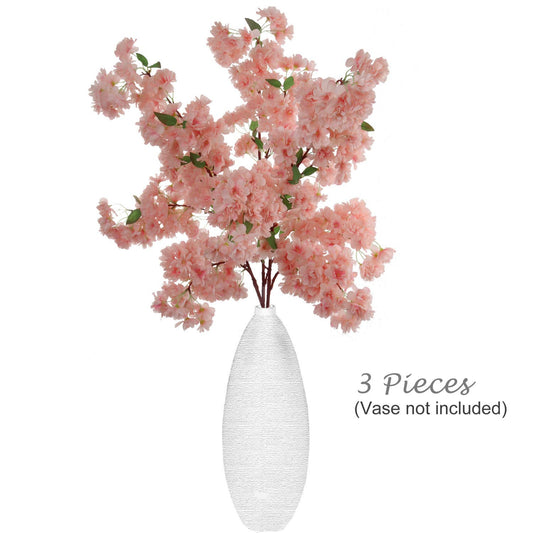3-Pack: Soft Pink 40" Cherry Blossom Stem With Silk Flowers