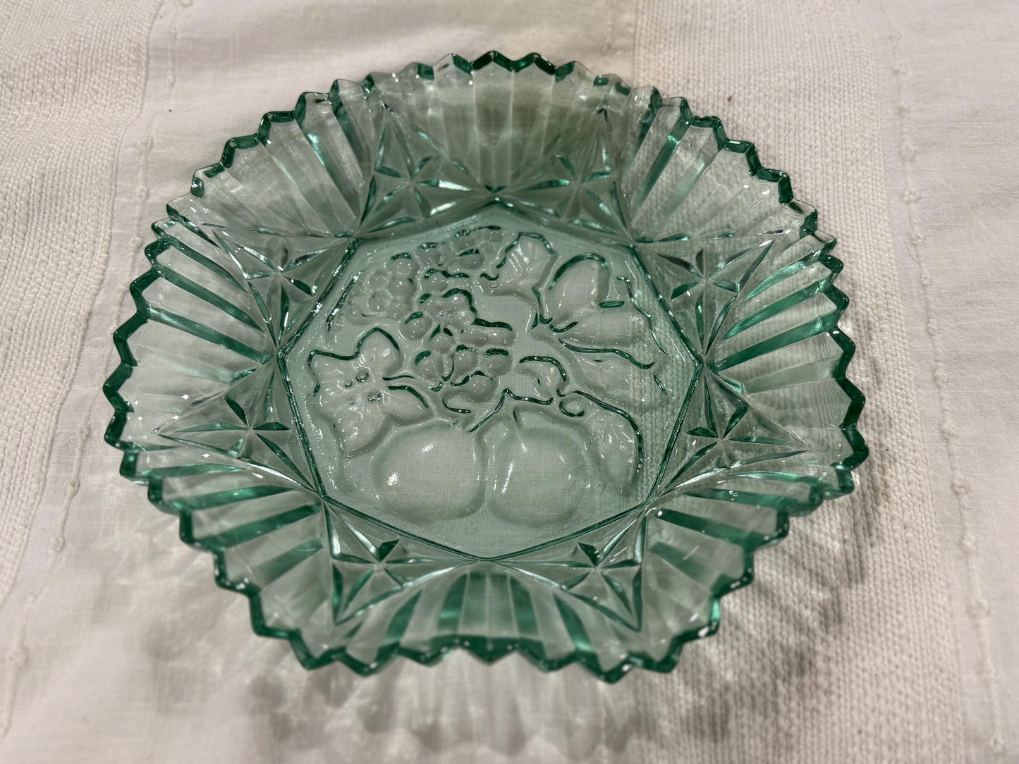 Vintage teal Federal Glass petal pattern 10” bowl
