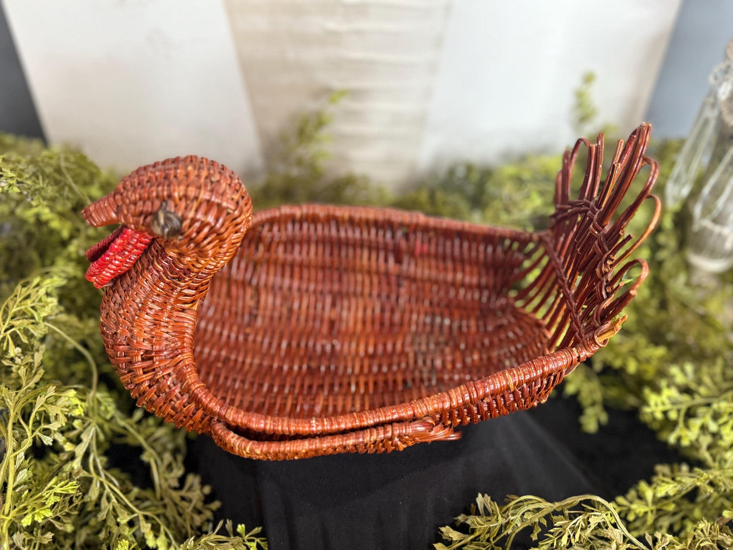 Vintage Rattan wicker turkey woven basket