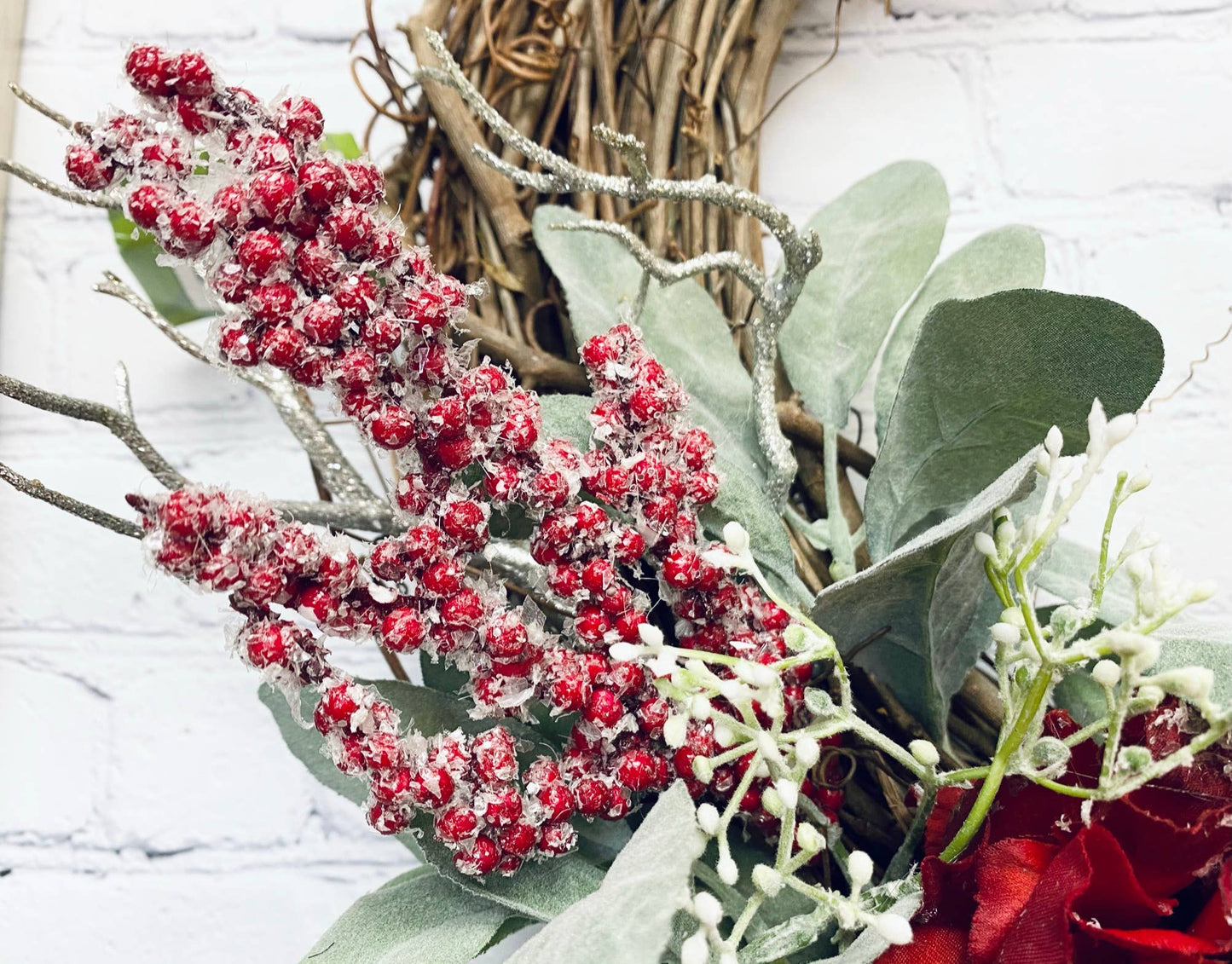 Large Bloom-Snowy Peony Stem – Winter Holiday Decora