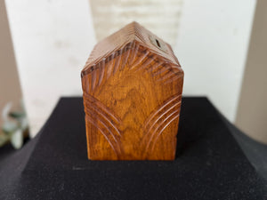 Hand Carved Wooden Money Bank with Brass Letters