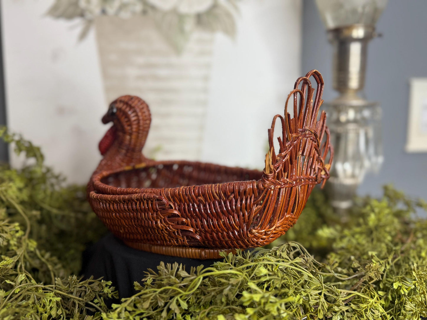 Vintage Rattan wicker turkey woven basket