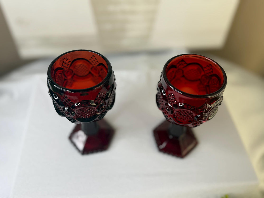 Avon Cape Cod 1876 Ruby Red pair of goblets