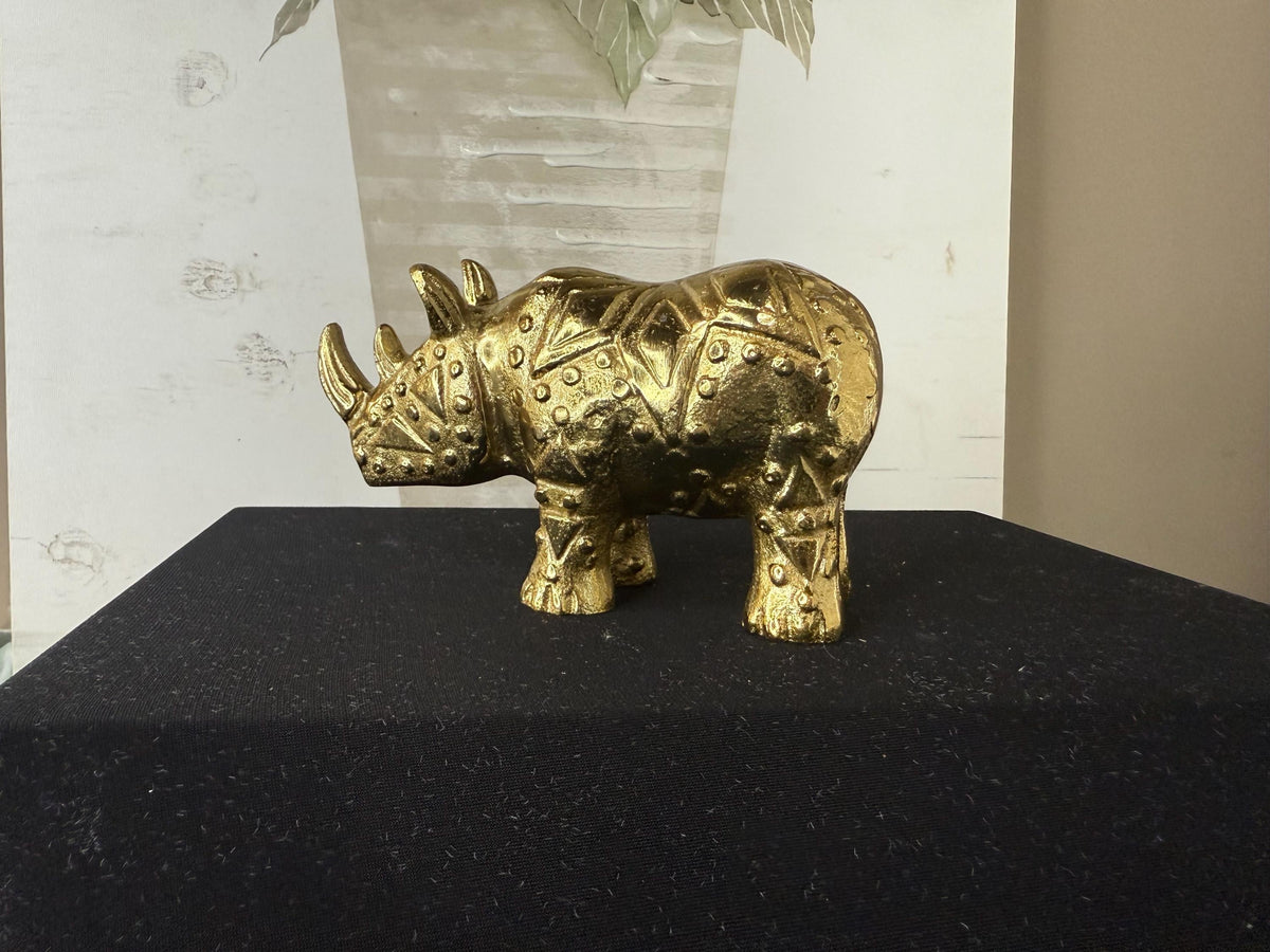 Brass MCM Rhino Cast Figure Sculpture 6" Long