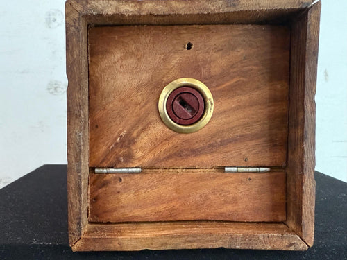 Hand Carved Wooden Money Bank with Brass Letters