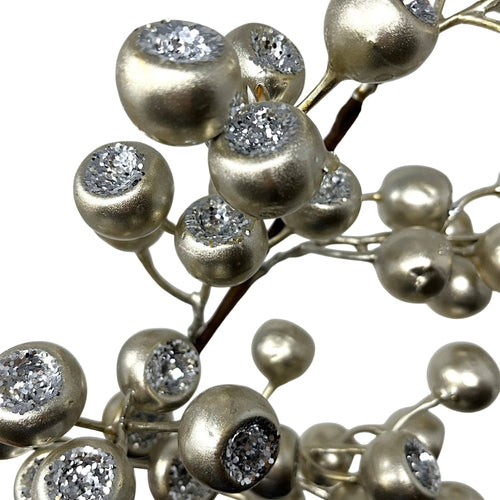 Metallic Glittered Pod Berry Spray 24" - Champagne