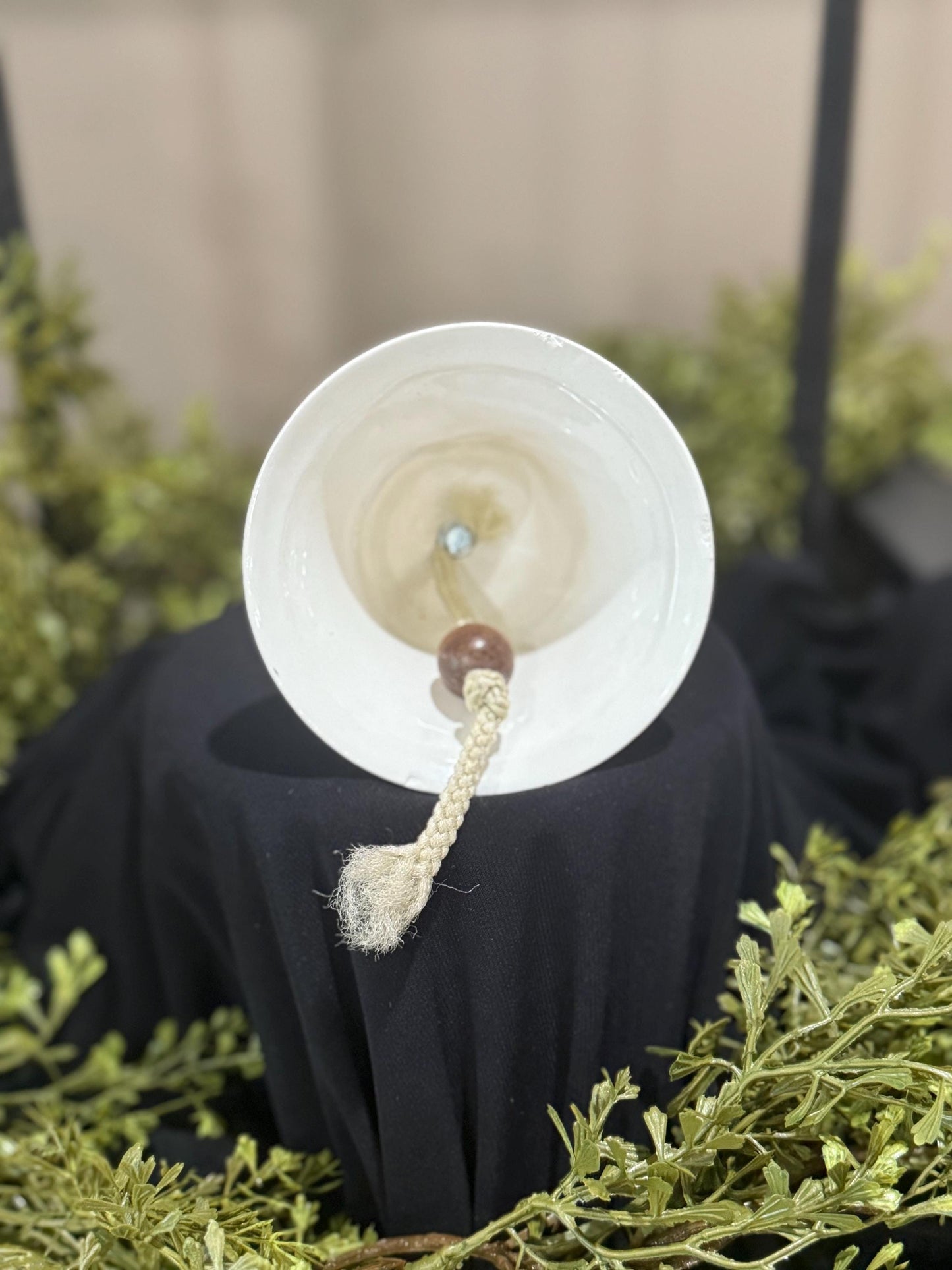 Vintage ceramic  bell with wood handle