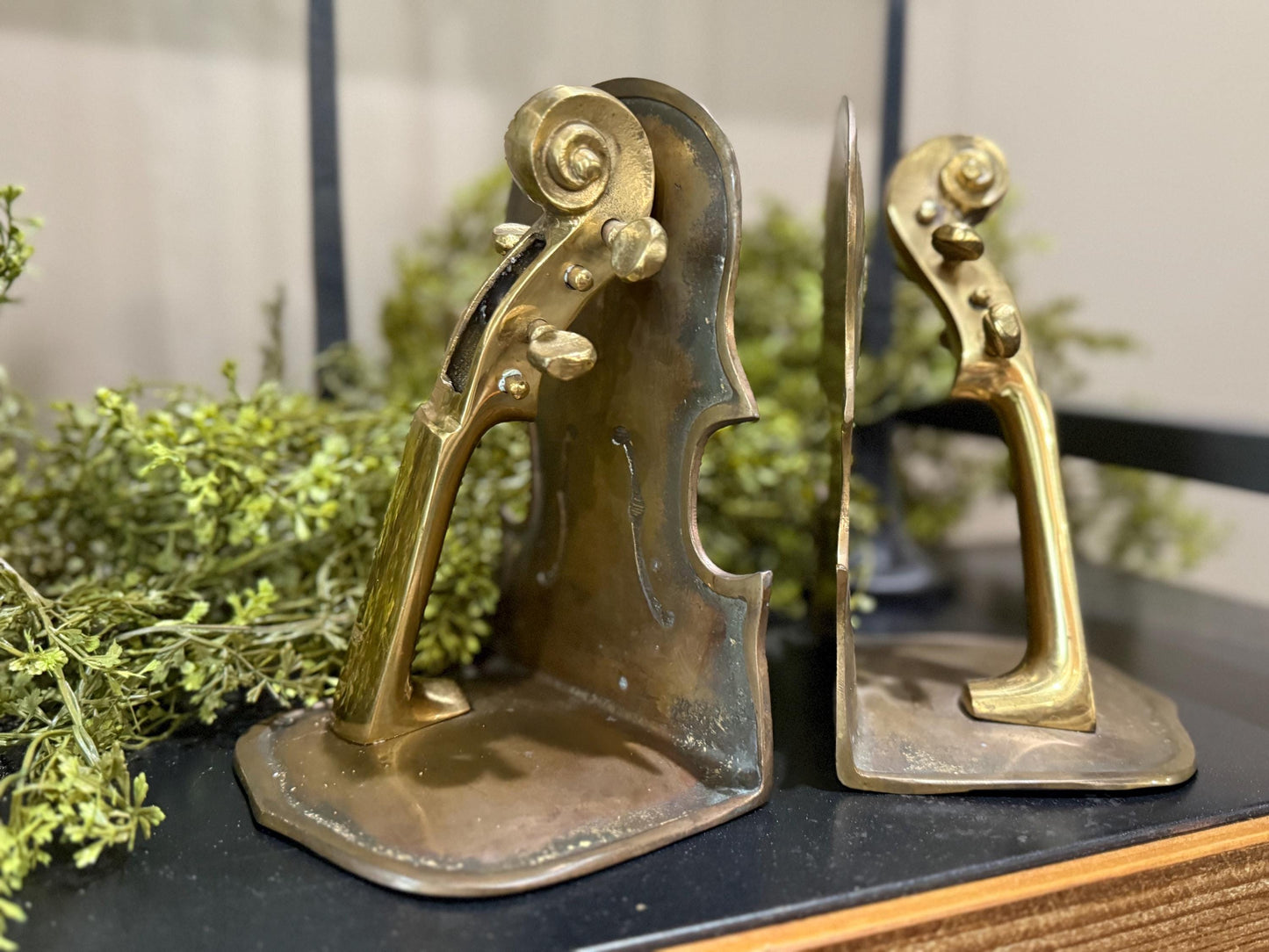 Stunning brass and copper violin bookends
