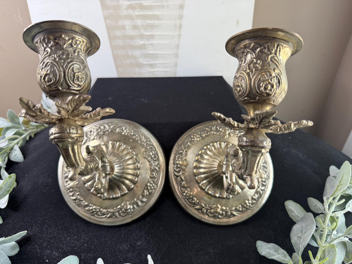 Vintage Silver Plated Candle Holder Sconces: Floral Scroll Design