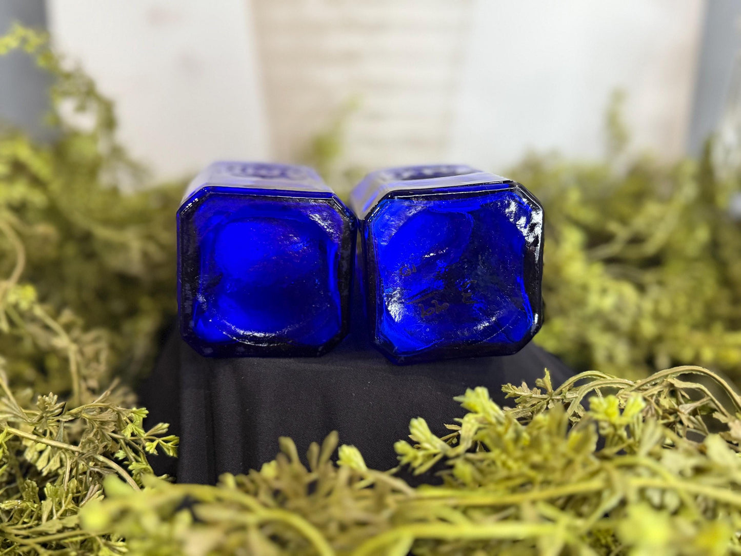 Vintage Miles Kimball 8oz cobalt blue depression glass salt and pepper shakers