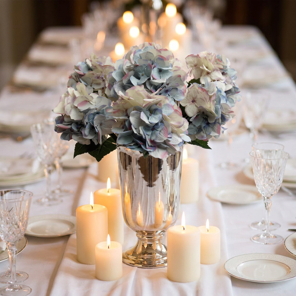 Hydrangea Silk Flowers Plant, Lavender Blue, Indoor Home