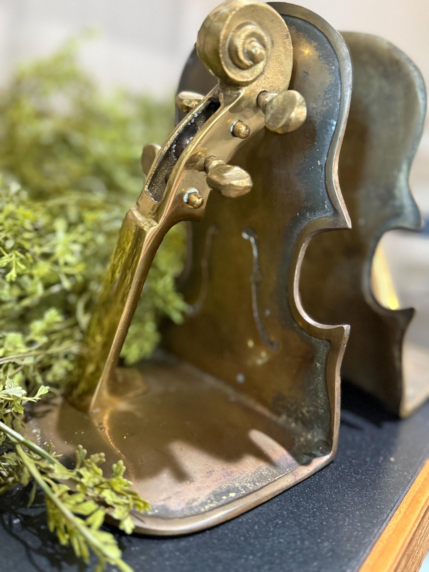 Stunning brass and copper violin bookends