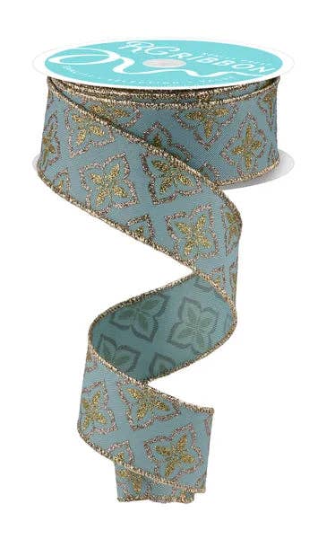 1.5" x 10yd Glitter Petals- Sage/Lt Gold/Champagne-RGF1989H2