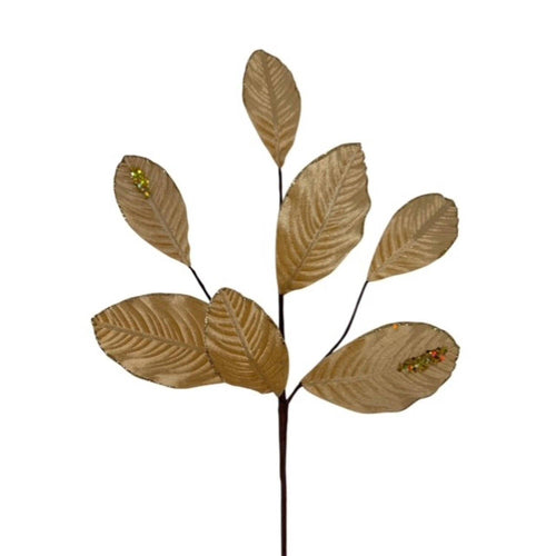 Velvet Magnolia Leaf w/ Sequins 26" - Gold